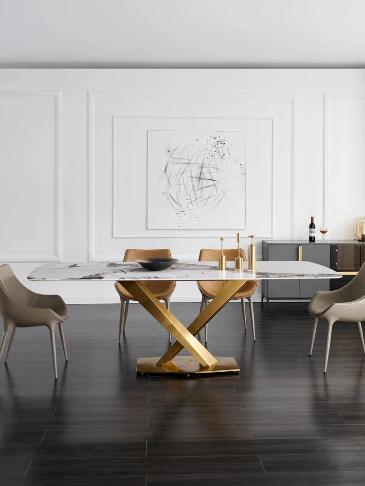 Light luxury Pandora rock plate dining table bright marble stainless steel household rectangular table villa dining table and ch
Light luxury Pandora rock plate dining table bright marble stainless steel household rectangular table villa dining table and ch