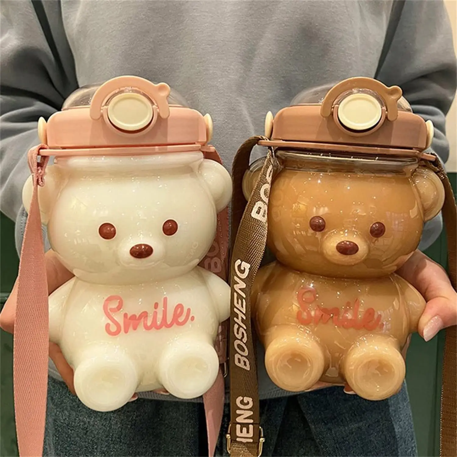 Kawaii Bear Straw Bottle, Cartoon Kids Water Bottle with Straw and Built in Carrying Loop, Adjustable Removable Shoulder Strap
Kawaii Bear Straw Bottle, Cartoon Kids Water Bottle with Straw and Built in Carrying Loop, Adjustable Removable Shoulder Strap