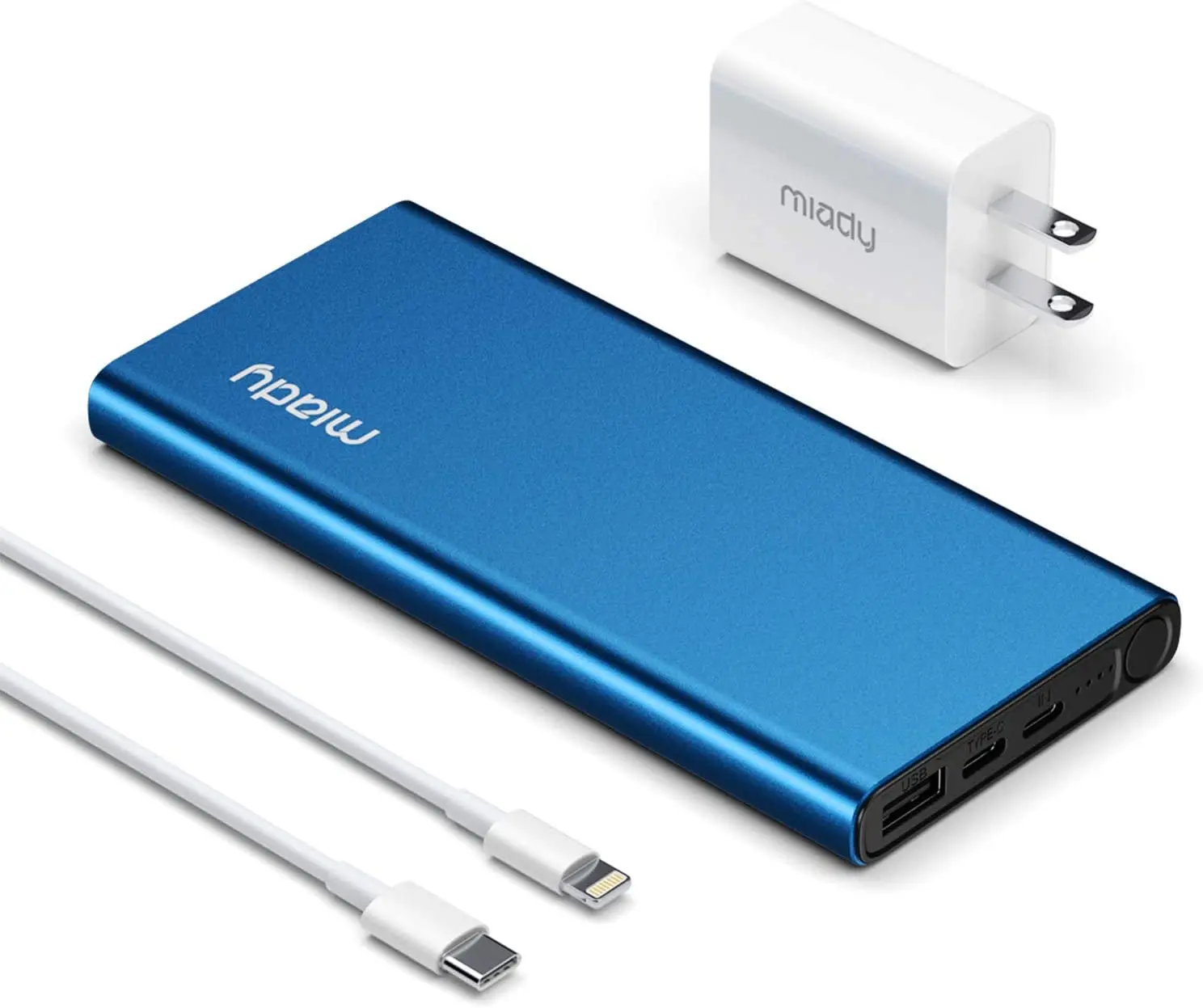 

Новое портативное зарядное устройство Miady 10000 мАч USB-C 18 Вт PD 3.0, внешний аккумулятор для быстрой зарядки/W Mfi сертифицированный кабель Lightning и PD...