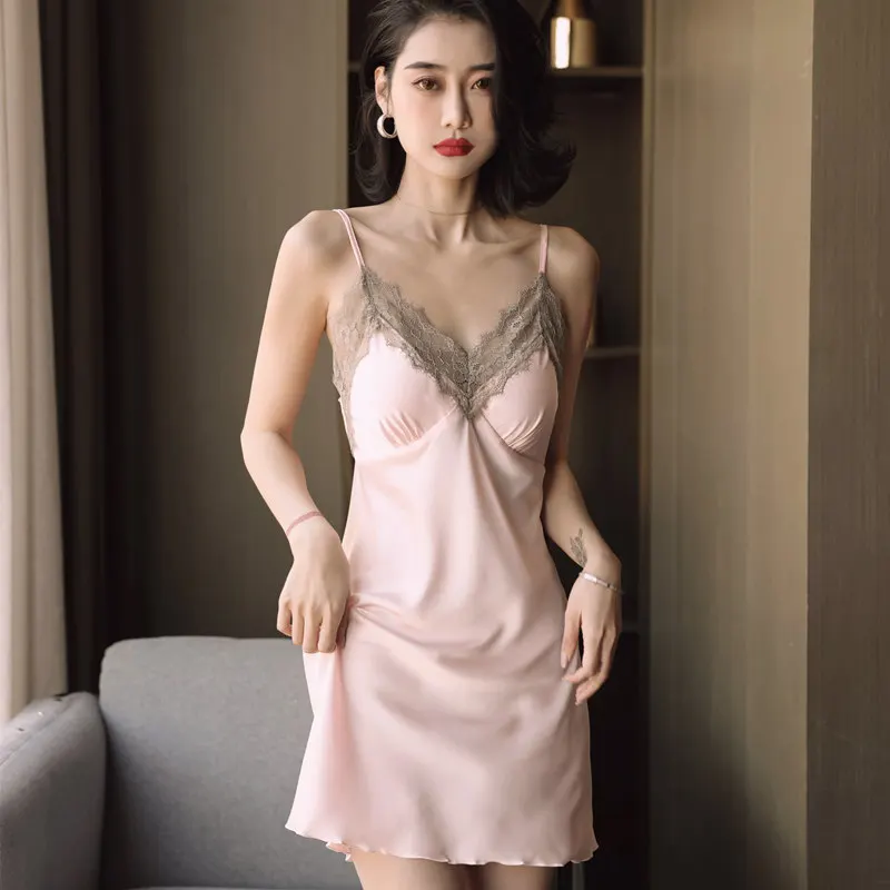 Nightgown Sexy Womens Satin Nightdress Lace Chemise Sleepwear Summer Spaghetti Sleepdress Nighty Gown Home Wear Sleep Dress 
Nightgown Sexy Womens Satin Nightdress Lace Chemise Sleepwear Summer Spaghetti Sleepdress Nighty Gown Home Wear Sleep Dress