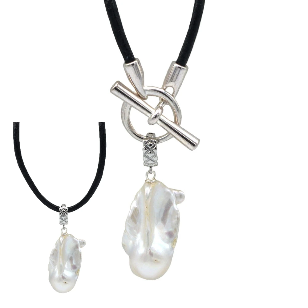 Necklaces for Women White Natural Baroque Large Pearl Pendant OT Buckle Black Leather Necklace Bohemian Pearl Pendant Necklace
Necklaces for Women White Natural Baroque Large Pearl Pendant OT Buckle Black Leather Necklace Bohemian Pearl Pendant Necklace