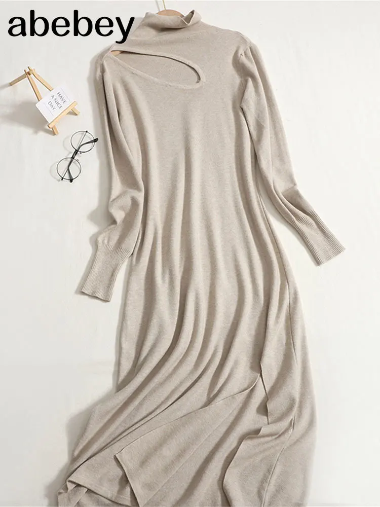 Fashion Turtleneck Sweater Dress Fashion Hollow Out French Long Sleeve Loose Split Ladies Casual Streetwear Knitted Dress
Fashion Turtleneck Sweater Dress Fashion Hollow Out French Long Sleeve Loose Split Ladies Casual Streetwear Knitted Dress