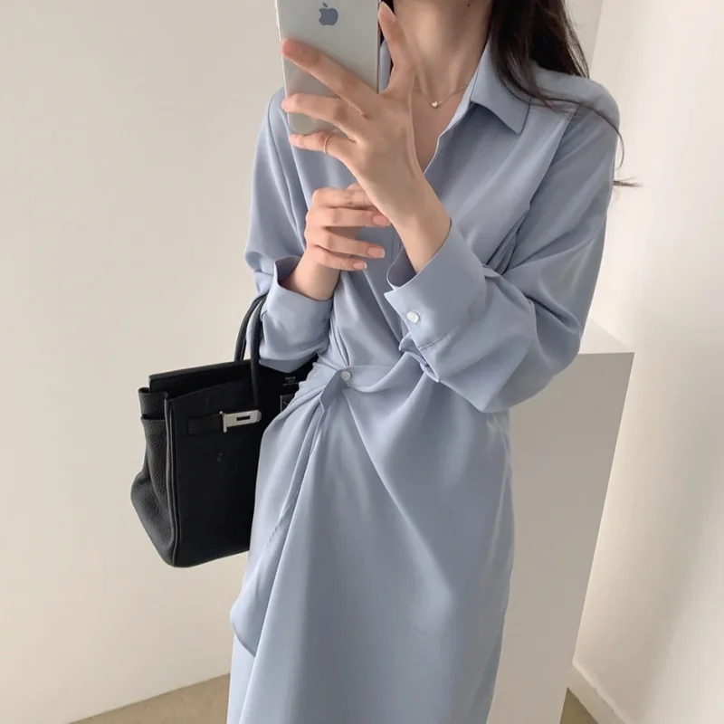 Irregular Shirt Dress for Women's 2022 Spring Autumn New Blue Black Lapel Waist Slim Long Sleeve Dresses Casual Elegant Office
Irregular Shirt Dress for Women's 2022 Spring Autumn New Blue Black Lapel Waist Slim Long Sleeve Dresses Casual Elegant Office