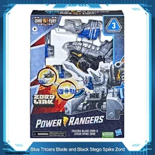 Hasbro Power Rangers Dino Fury Blue Tricera Blade and Black Stego Spike Zord Link Mix-and-Match Custom Build System Toys F1400