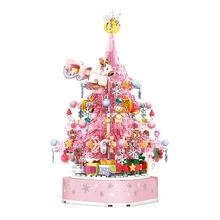 Exquisite Pink Christmas Tree with Crystal Puzzle Blocks Perfect Gift for Boys &Girls Holiday Decor with Beautiful Lights