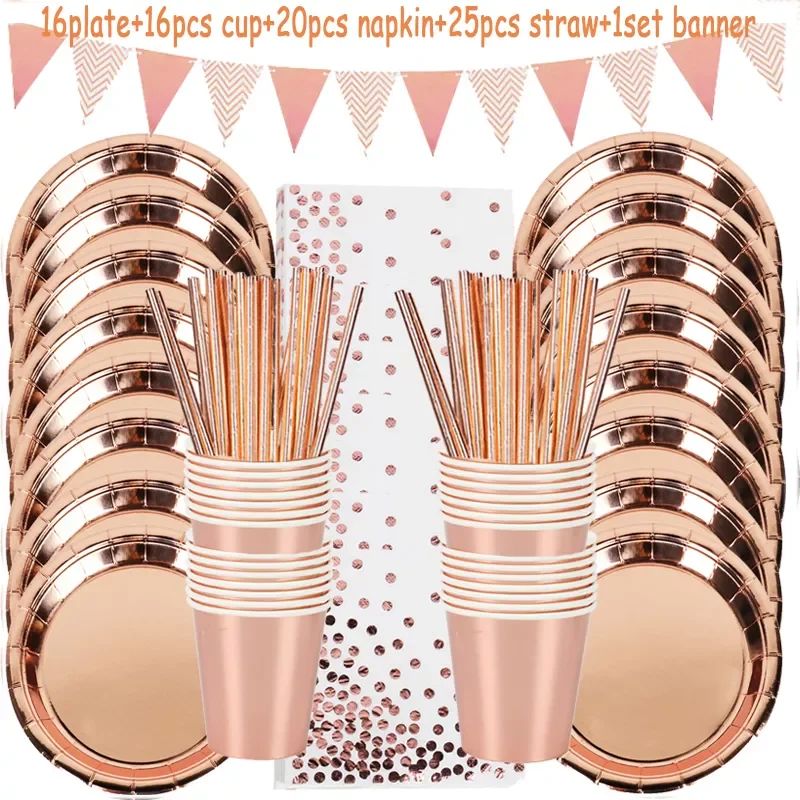 78pcs/set Rose Gold Party Disposable Tableware Set Rose Gold Cup Plates Straws Adult Birthday Party Decor Bridal Shower Supplies
78pcs/set Rose Gold Party Disposable Tableware Set Rose Gold Cup Plates Straws Adult Birthday Party Decor Bridal Shower Supplies