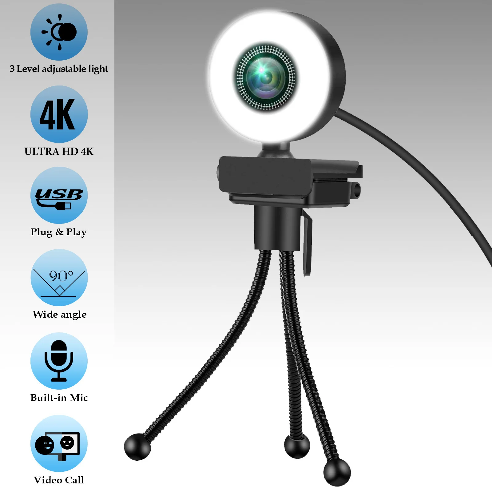 New 4K Webcam 2K Full HD Web Camera With Microphone LED Fill Light USB Web Cam Rotatable For PC Computer Laptop for Youtube
New 4K Webcam 2K Full HD Web Camera With Microphone LED Fill Light USB Web Cam Rotatable For PC Computer Laptop for Youtube