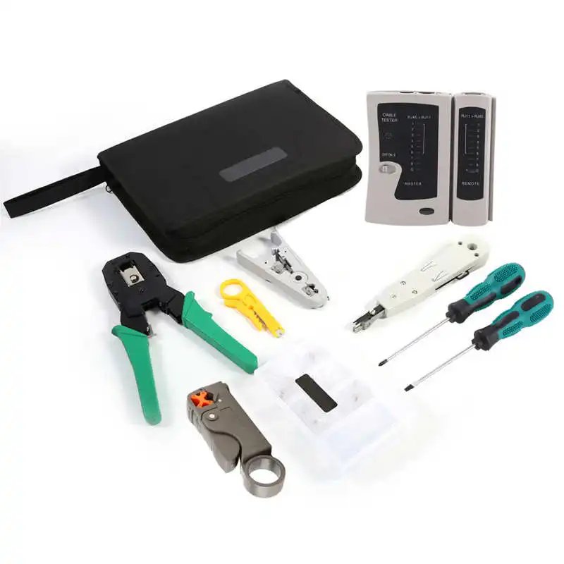 Repair Tools Crimper Cable Tester Cutter Punch Tool Screwdriver Storage Bag Kit Set RJ45 RJ11
Repair Tools Crimper Cable Tester Cutter Punch Tool Screwdriver Storage Bag Kit Set RJ45 RJ11