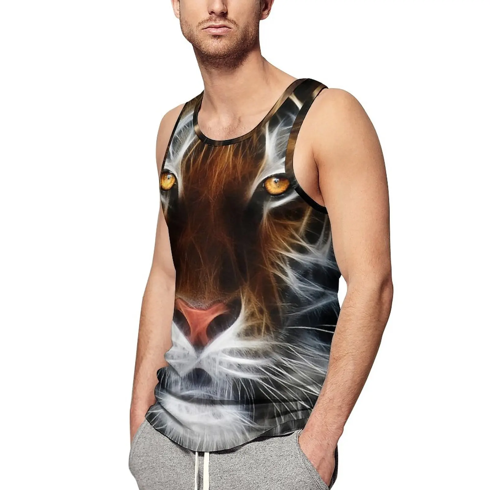 

Cool Tiger Print Daily Tank Top Abstract Animal Art Bodybuilding Tops Males Custom Trendy Sleeveless Vests Plus Size 4XL 5XL