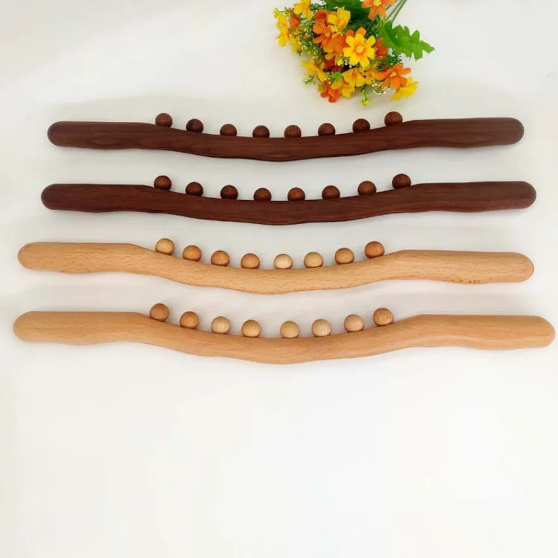 

20/8 Beads Rolling Pin Universal Back Needle Massage Tendons Beech Wood Scraping Stick Point Treatment Guasha Relax Therapy Tool