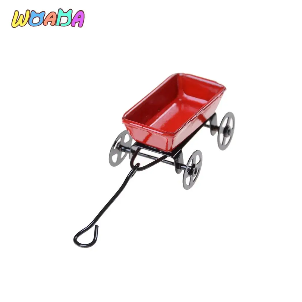 

Toy gifts Ornament 1:12 Mini Cute Dollhouse Miniature Metal Red Small Pulling Cart Garden Furniture Accessorie Home Decor Gift