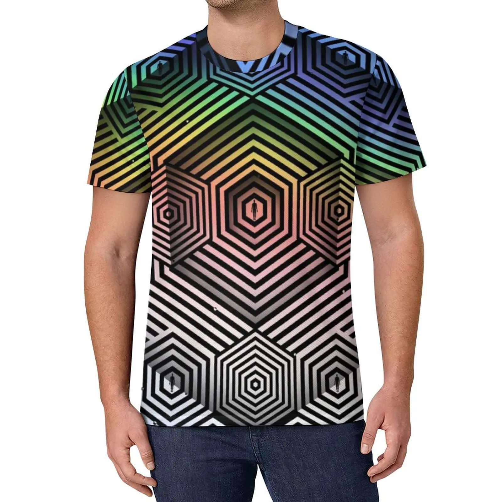 

Ombre Geometry T Shirt Men Optical Art Classic T Shirts Beach Novelty Tee Shirt Design Oversized Clothes