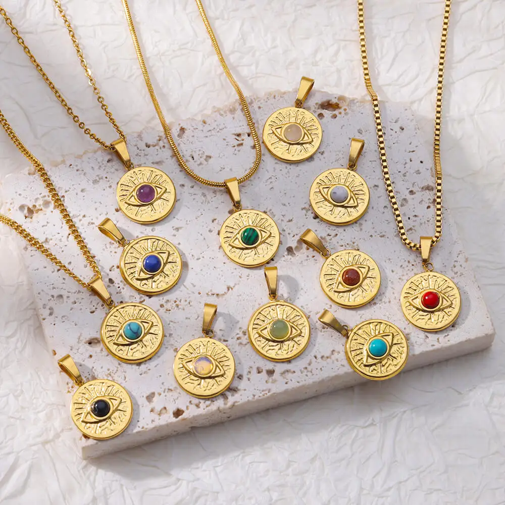 Opal Evil Eye Pendant Necklace For Women Stainless Steel Vintage Gold Plated Round Turkish Eye Necklace Charm Jewelry Choker
Opal Evil Eye Pendant Necklace For Women Stainless Steel Vintage Gold Plated Round Turkish Eye Necklace Charm Jewelry Choker