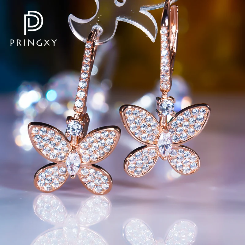 PRINGXY 925 Sterling Silver Butterfly Plated 18K Gold Diamond Drop Earrings Rose Gold Zircon Luxury Fine Jewelry Women Dinner 
PRINGXY 925 Sterling Silver Butterfly Plated 18K Gold Diamond Drop Earrings Rose Gold Zircon Luxury Fine Jewelry Women Dinner