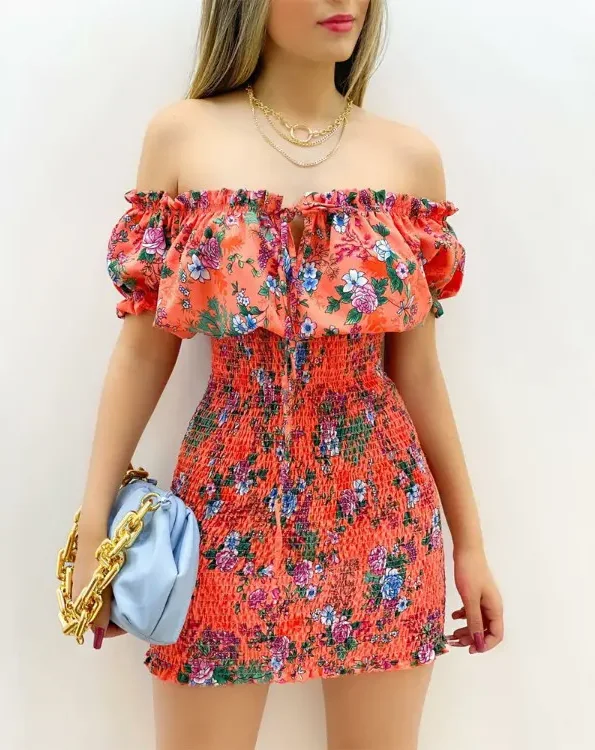 Floral Print Off Shoulder Frill Hem Shirred Dresses for Women 2022 Spring Summer New Fashion Casual Short Sleeve Mini Dress
Floral Print Off Shoulder Frill Hem Shirred Dresses for Women 2022 Spring Summer New Fashion Casual Short Sleeve Mini Dress