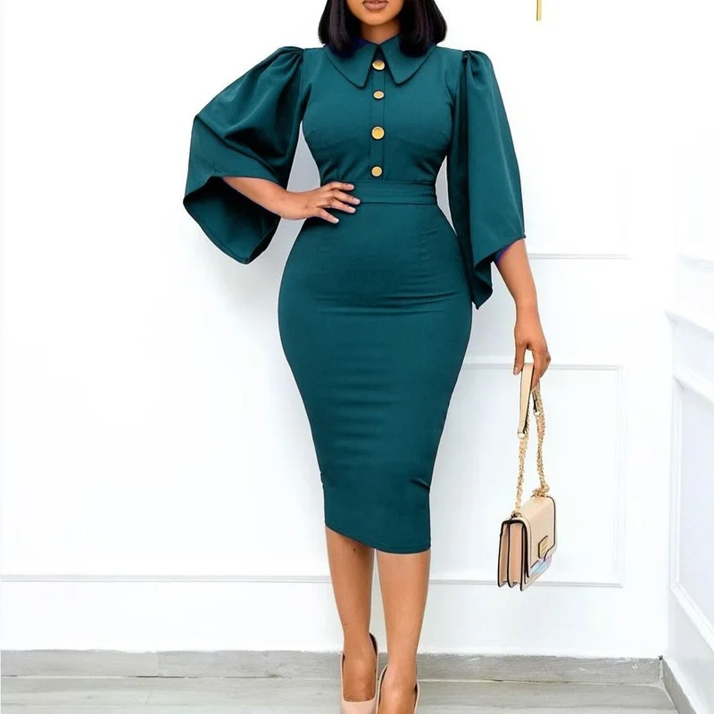 Blue Women Dresses Bodycon Slim Elegant Office Ladies Work Wear Three Quarter Sleeves Tight Elastic Large Size African Fashion
Blue Women Dresses Bodycon Slim Elegant Office Ladies Work Wear Three Quarter Sleeves Tight Elastic Large Size African Fashion