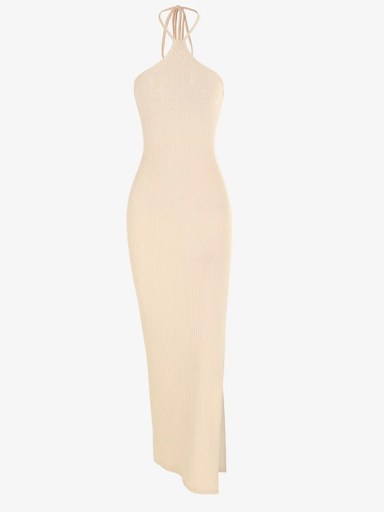 

ZAFUL Textured Knit Halter Open Back Slinky Beach Maxi Dress for Women Fashion clothing ZF5084985