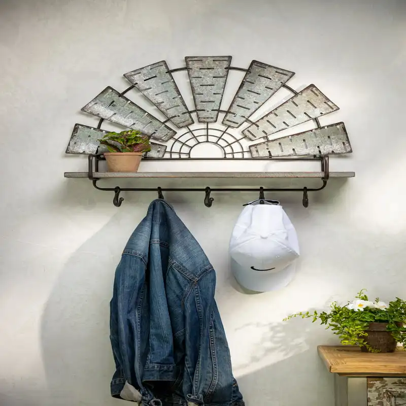 Металлическая и искусственная настенная полка и крючок для пальто 24.05in L 
Металлическая и искусственная настенная полка и крючок для пальто 24.05in L