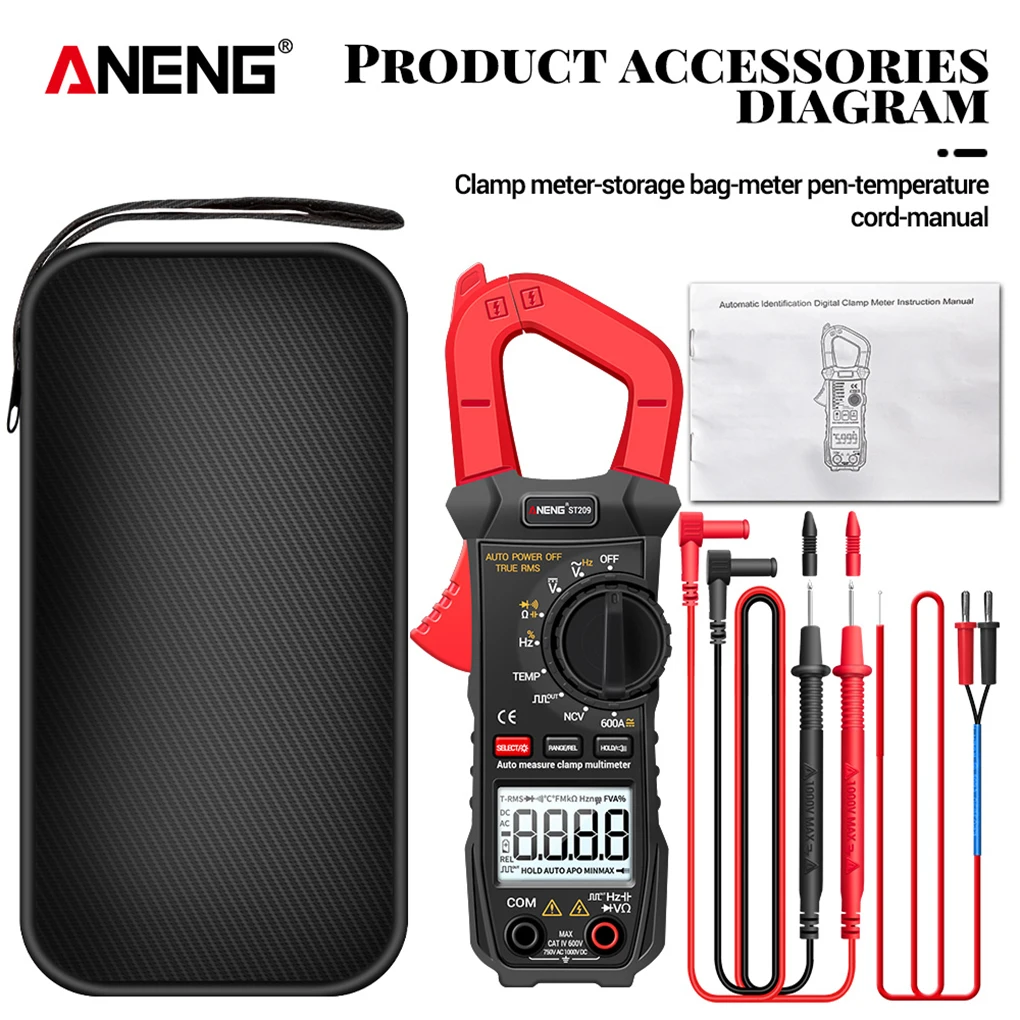ANENG ST209 Digital Multimeter Clamp Meter LCD Digital Display Detector RMS Amp DC/AC Current Tester Powered Meter Voltmeter
ANENG ST209 Digital Multimeter Clamp Meter LCD Digital Display Detector RMS Amp DC/AC Current Tester Powered Meter Voltmeter