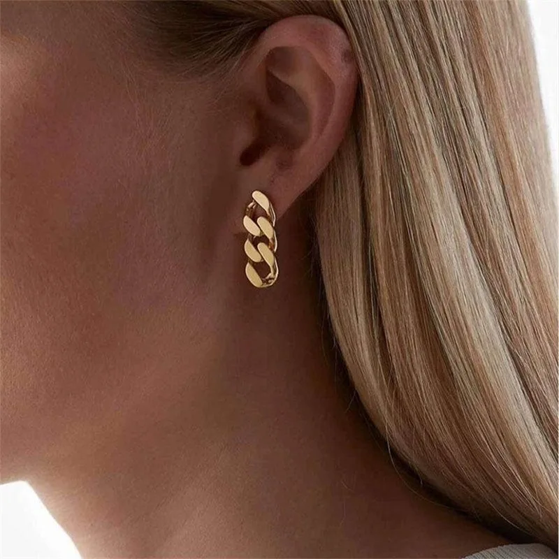 Fashion Stainless Steel Stud Earrings for Women Cuban Link Chain Gold Plated Dangle Earrings Rock Punk Jewelry Wholesale
Fashion Stainless Steel Stud Earrings for Women Cuban Link Chain Gold Plated Dangle Earrings Rock Punk Jewelry Wholesale