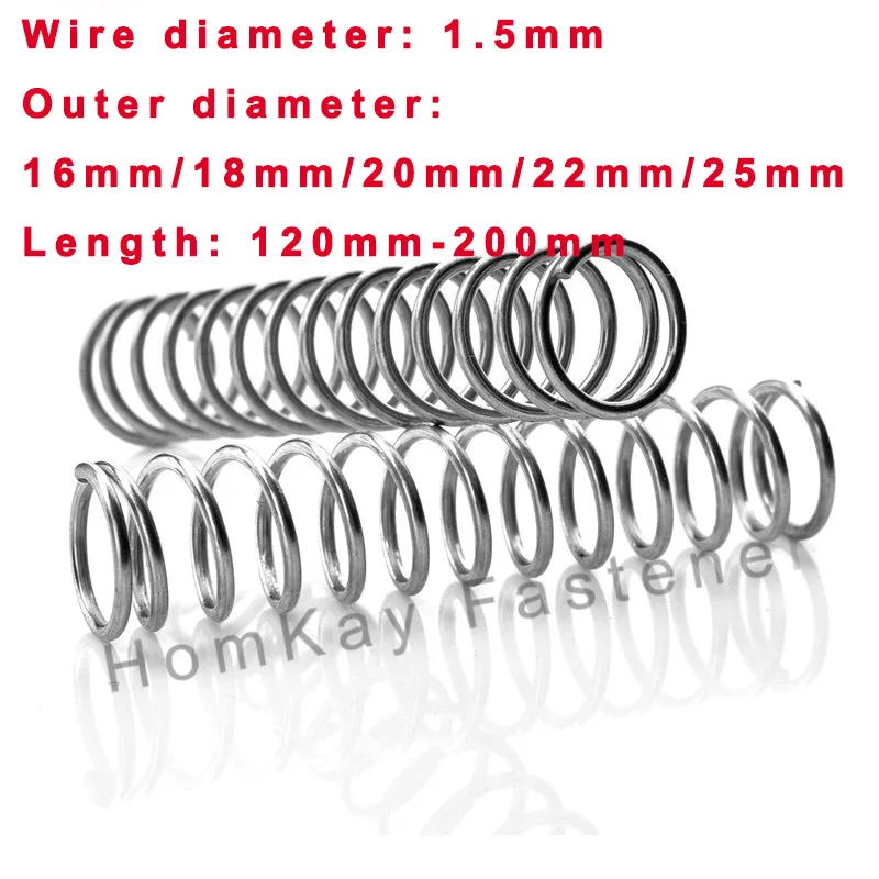 1/2/3 Pcs 304 Stainless Steel Compression Spring WD 1.5mm*OD 16mm/18mm/20mm/22mm/25mm*Length 120mm-200mm Release Pressure Spring
1/2/3 Pcs 304 Stainless Steel Compression Spring WD 1.5mm*OD 16mm/18mm/20mm/22mm/25mm*Length 120mm-200mm Release Pressure Spring