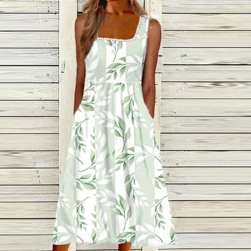 

Повседневное элегантное приталенное пикантное платье, Пляжное праздничное платье с цветочным принтом, женский сарафан, весеннее платье-трапеция с квадратным вырезом и карманами, модель 2023 года