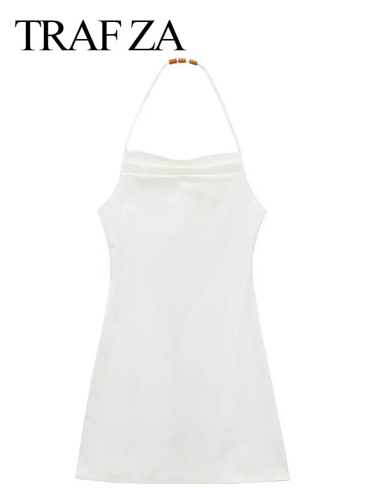 TRAF ZA Elegant Women Halter Wooden Beaded Dress Solid Color White Backless Zipper Slim Fit Sexy Party Club Short Dress Summer
TRAF ZA Elegant Women Halter Wooden Beaded Dress Solid Color White Backless Zipper Slim Fit Sexy Party Club Short Dress Summer