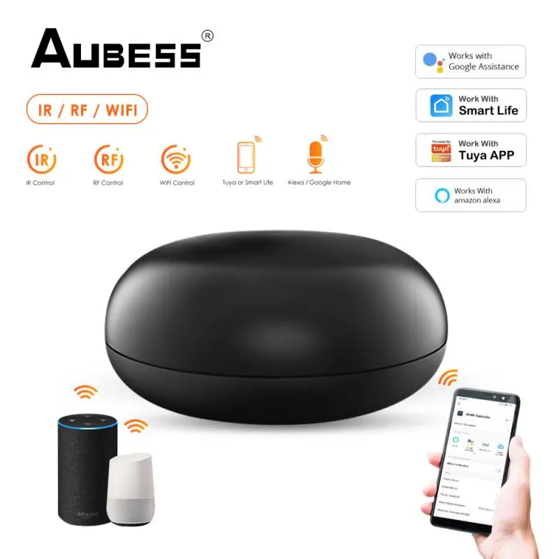 

Aubess Tuya WIFI IR RF Universal Remote Controller For Air Conditioner TV Smart Life App Voice Control Via Alexa Google Home