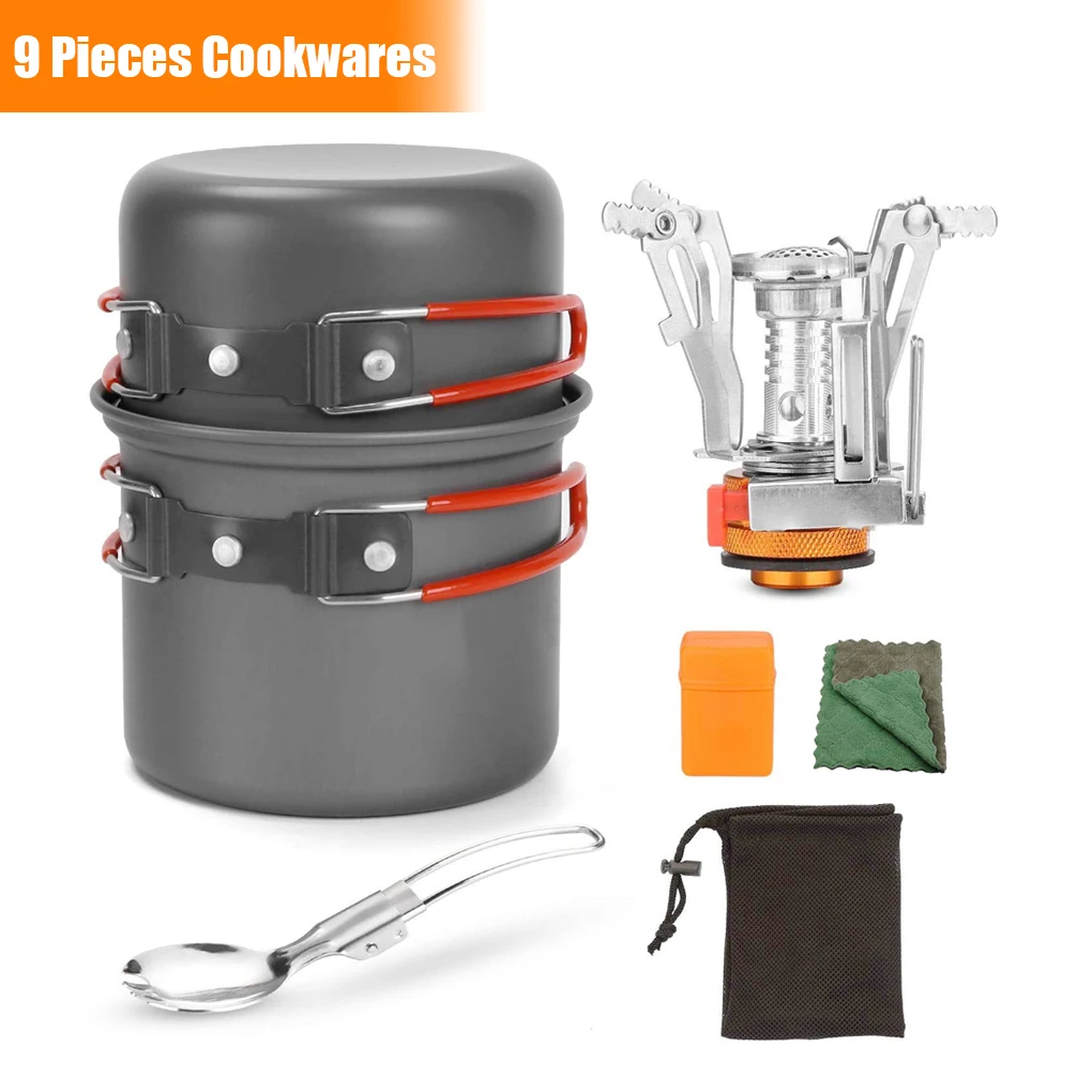 

Outdoor Cookware Camping Anti-scald Handle Cooking Pot Pan 2-3 People Backpacking Emergency Reusable Stove Equipment