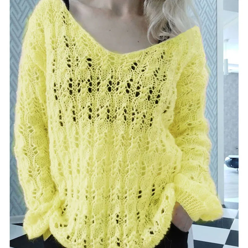 Женский вязаный свитер, повседневный Свободный пуловер с вырезами, вязаный джемпер, весна 2022 
Женский вязаный свитер, повседневный Свободный пуловер с вырезами, вязаный джемпер, весна 2022
