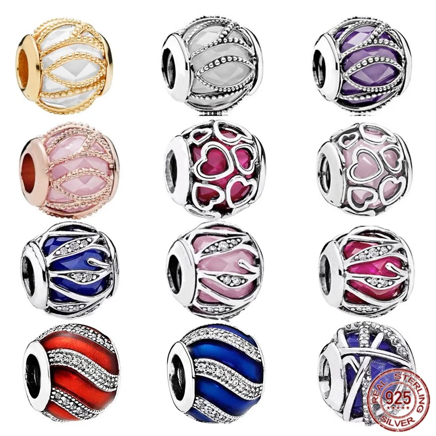 925 Sterling Silver Golden Pink Purple Sparkling Glass Beads with Heart-Shaped DIY Jewelry Fit Original Pandora Charms Bracelet
925 Sterling Silver Golden Pink Purple Sparkling Glass Beads with Heart-Shaped DIY Jewelry Fit Original Pandora Charms Bracelet