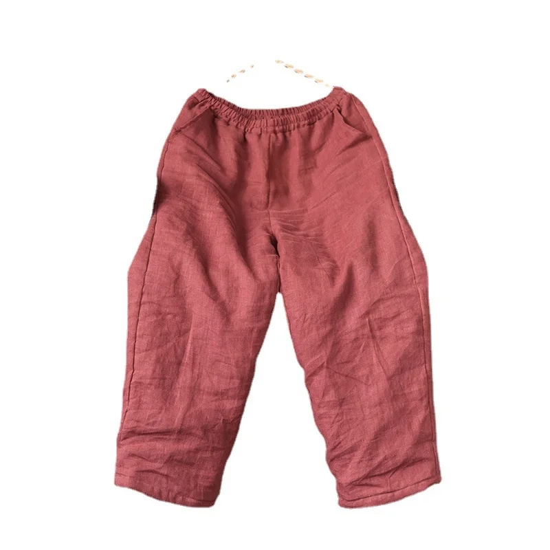 Льняные широкие пуховые хлопковые брюки, женские зимние теплые повседневные Стеганые Брюки с эластичной талией и подкладкой, брюки в китайском стиле 
Льняные широкие пуховые хлопковые брюки, женские зимние теплые повседневные Стеганые Брюки с эластичной талией и подкладкой, брюки в китайском стиле