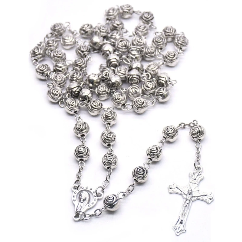 41XC Silver Rose Cross Prayer Rosary Chain Cross Christian Jewelry Gift for Women Men
41XC Silver Rose Cross Prayer Rosary Chain Cross Christian Jewelry Gift for Women Men