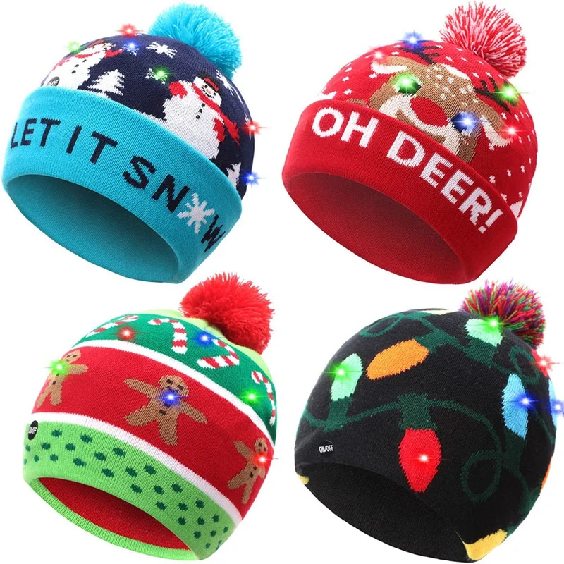 4 Pcs LED Light Up Hat Christmas Beanie Knit Cap Colorful Lights Christmas Hat Novelty LED Snow Hat Winter Holiday Hat
4 Pcs LED Light Up Hat Christmas Beanie Knit Cap Colorful Lights Christmas Hat Novelty LED Snow Hat Winter Holiday Hat