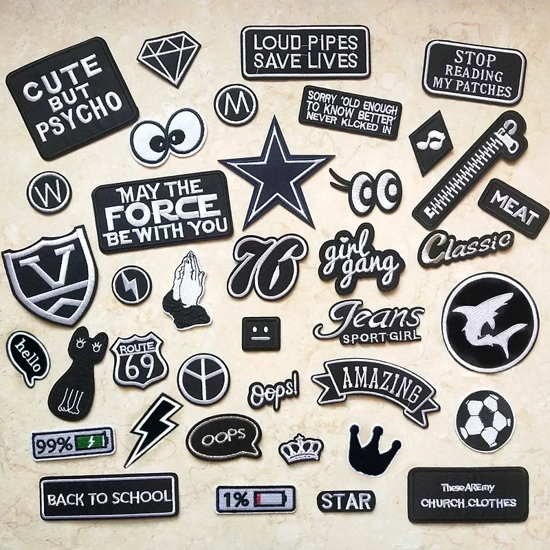 Faishon Patch Black and White Embroidery Patches for T-shirt Iron on Stripes Appliques Clothes Letters Stickers Clothing Badges
Faishon Patch Black and White Embroidery Patches for T-shirt Iron on Stripes Appliques Clothes Letters Stickers Clothing Badges