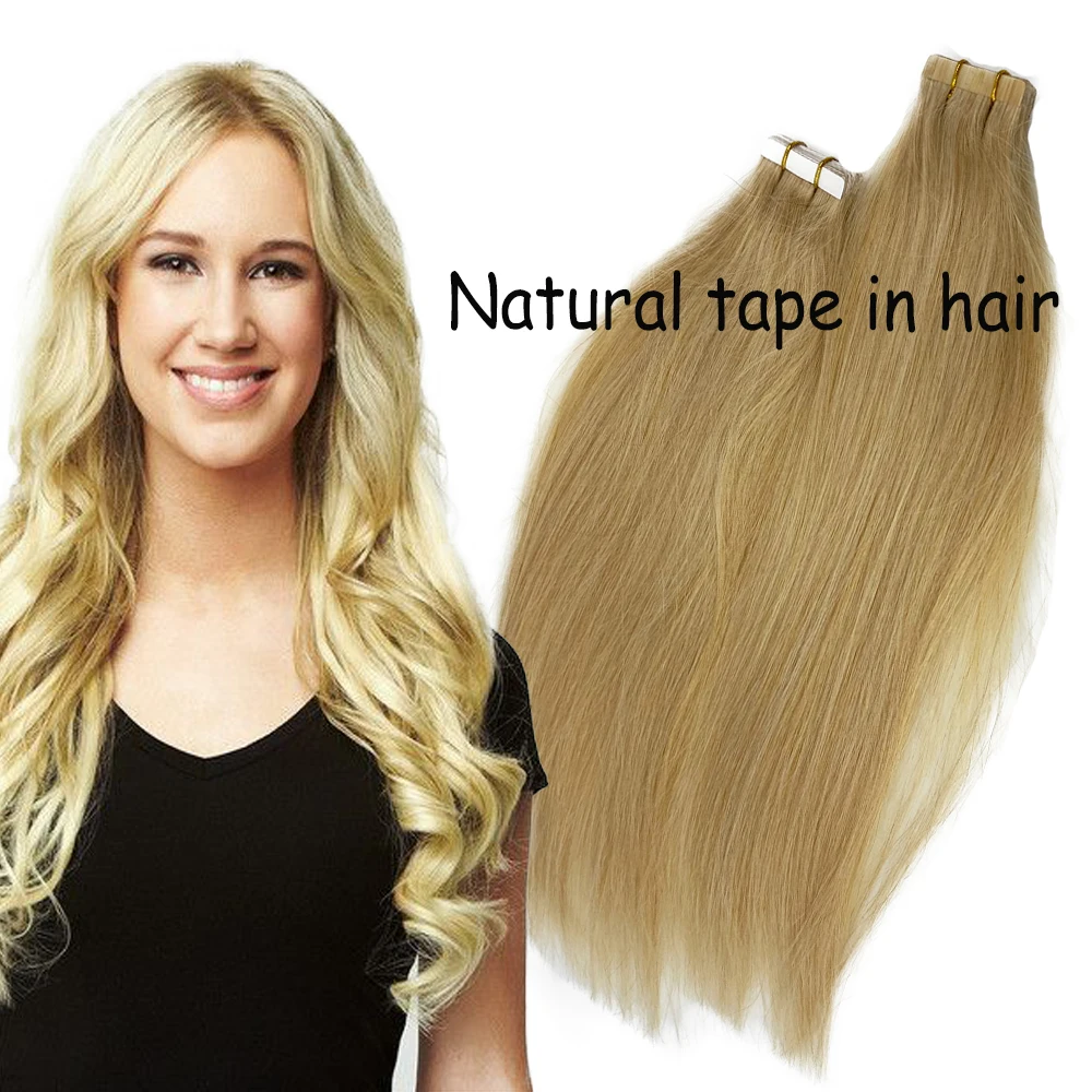 

Blonde Natural Remy Hair Extensions Soft Skin Weft 18 to 24inch Tape In Extensions Invisiable Seamless Glue For Salon #1001