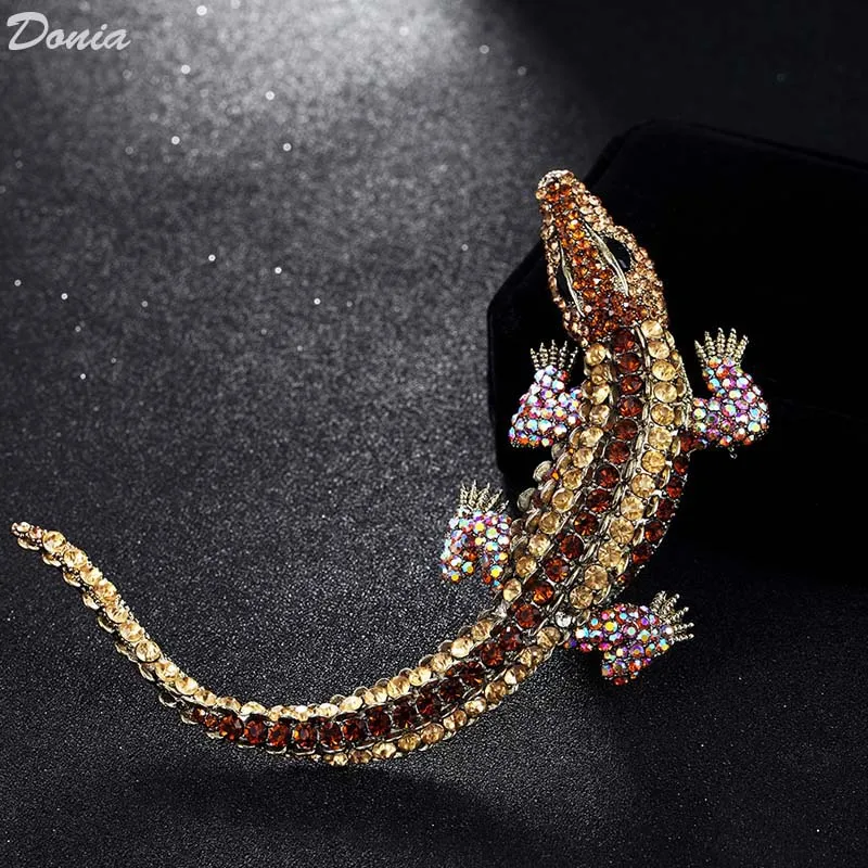 

Donia Jewelry Big Size crocodile Animal Brooches Bouquet For Women Men Jewelry Rhinestone Brooch Bags Accessory Broches