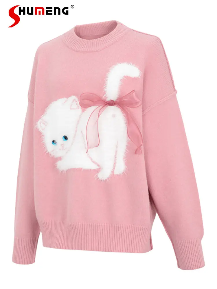 Japanese Style Cute Three-Color Kitten Bow Christmas Sweater 2023 Winter New Loose Bow Detachable Long Sleeve Sweaters for Women
Japanese Style Cute Three-Color Kitten Bow Christmas Sweater 2023 Winter New Loose Bow Detachable Long Sleeve Sweaters for Women