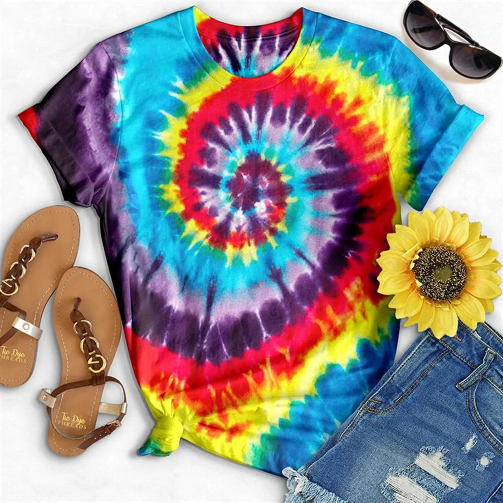 Women's T-shirt Short Sleeve Rainbow Tie-dye Fashion T-shirt Spring Summer Round Neck Casual Top Everyday Loose Fit Tee Top 2022
Women's T-shirt Short Sleeve Rainbow Tie-dye Fashion T-shirt Spring Summer Round Neck Casual Top Everyday Loose Fit Tee Top 2022