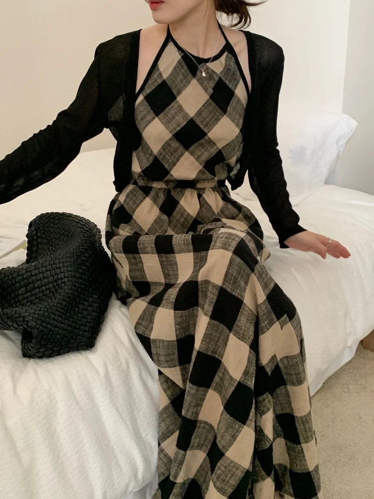 Women Autumn Plaid Halter Long Dress 2022 Female Elastic High Waist Sleeveless Strapless Maxi Dresses
Women Autumn Plaid Halter Long Dress 2022 Female Elastic High Waist Sleeveless Strapless Maxi Dresses