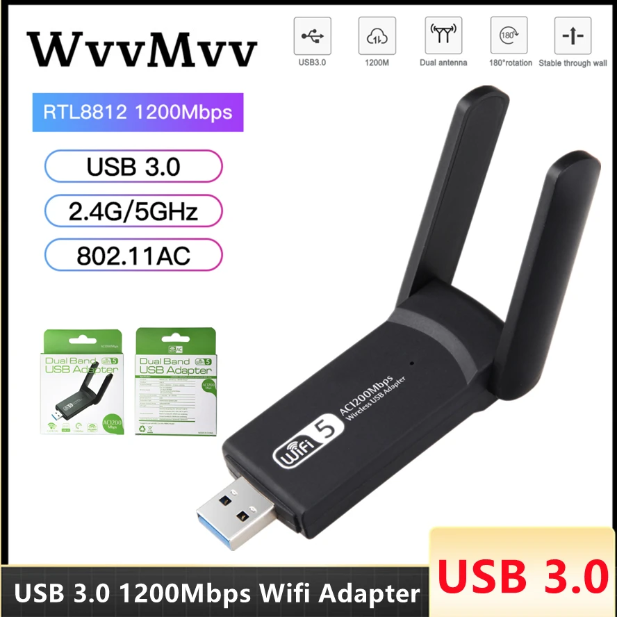 3,0 USB WiFi адаптер 1200 Мбит/с двухдиапазонный 2,4 ГГц 5 ГГц 802.11AC RTL8812BU Wifi антенна донгл сетевая карта для ноутбука и настольного компьютера
3,0 USB WiFi адаптер 1200 Мбит/с двухдиапазонный 2,4 ГГц 5 ГГц 802.11AC RTL8812BU Wifi антенна донгл сетевая карта для ноутбука и настольного компьютера