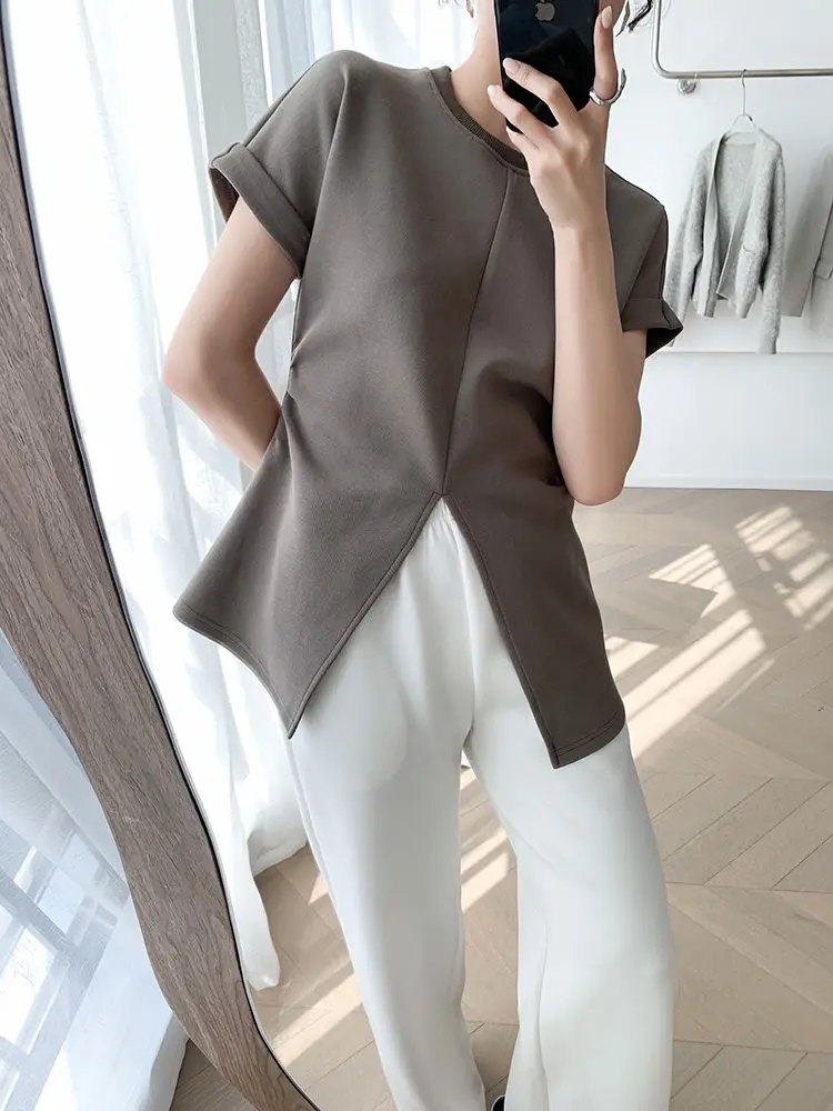 Women's Fashion T-shirt Dovetail Split Design Elegant Woman Top O-Neck Office Lady Solid Color Sense of Luxury Short Sleeve
Women's Fashion T-shirt Dovetail Split Design Elegant Woman Top O-Neck Office Lady Solid Color Sense of Luxury Short Sleeve