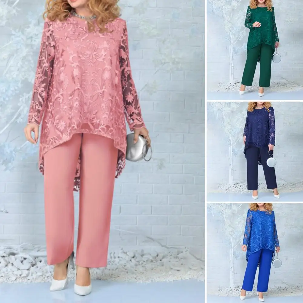 2Pcs/Set Solid Color Women Top + Pants Set Long Sleeves Hollowed Lace Design Hem Wide Straight Leg Cocktail Outfit
2Pcs/Set Solid Color Women Top + Pants Set Long Sleeves Hollowed Lace Design Hem Wide Straight Leg Cocktail Outfit