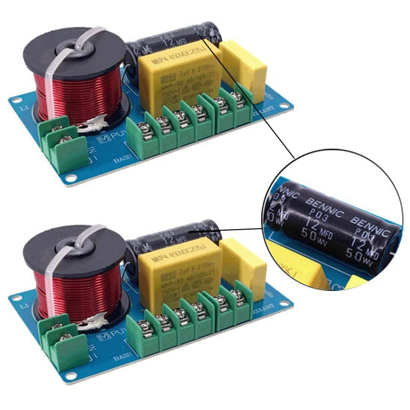 Pack of 2pcs 3 Way Speaker Frequency Divider Hi-Fi Crossover Filter Module Board for Home Speaker Treble Medium Bass DIY
Pack of 2pcs 3 Way Speaker Frequency Divider Hi-Fi Crossover Filter Module Board for Home Speaker Treble Medium Bass DIY