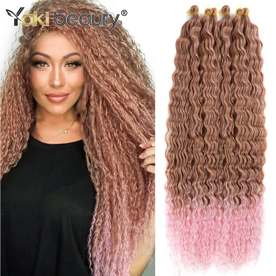 

Synthetic Deep Wave Crochet Braids Hair 30Inch Braids Extensions Super Long Passion Twist Brown Pink Hair 3-5PCS Full Head