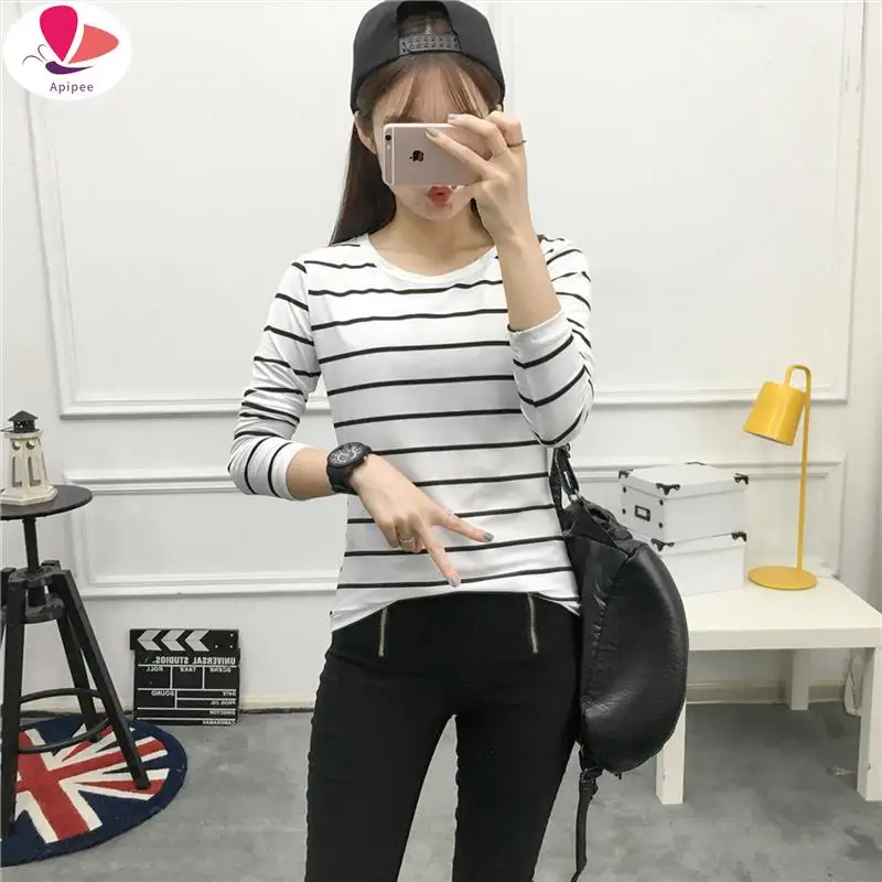 Stripes Womens T-Shirt O Neck T Shirts Skinny Long Sleeve Clothes Women Slim Under Wear Tshirt Casual Top Tees For Female
Stripes Womens T-Shirt O Neck T Shirts Skinny Long Sleeve Clothes Women Slim Under Wear Tshirt Casual Top Tees For Female