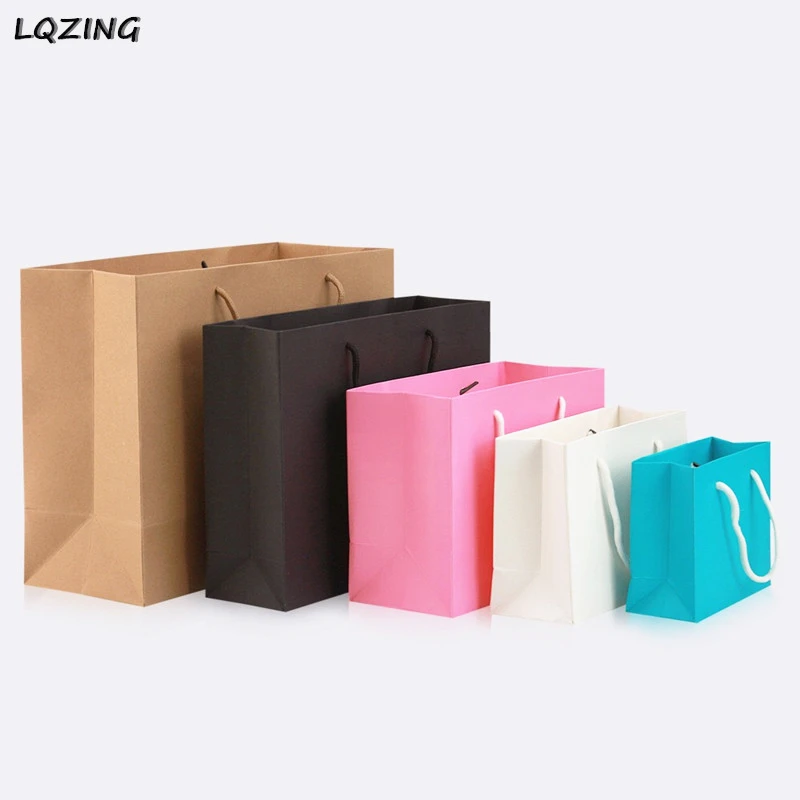

Black/White/Kraft Paper Gift Bag Thicked Pink Festival Wedding Favors Bags with Handles Shopping Retail Clothing Boxes Packaging