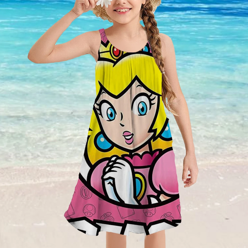 

Super Mario Brothers Peach Princess Pink Beach Dress Role Playing Cartoon Character Costume Children's Set Stage Costume Girl