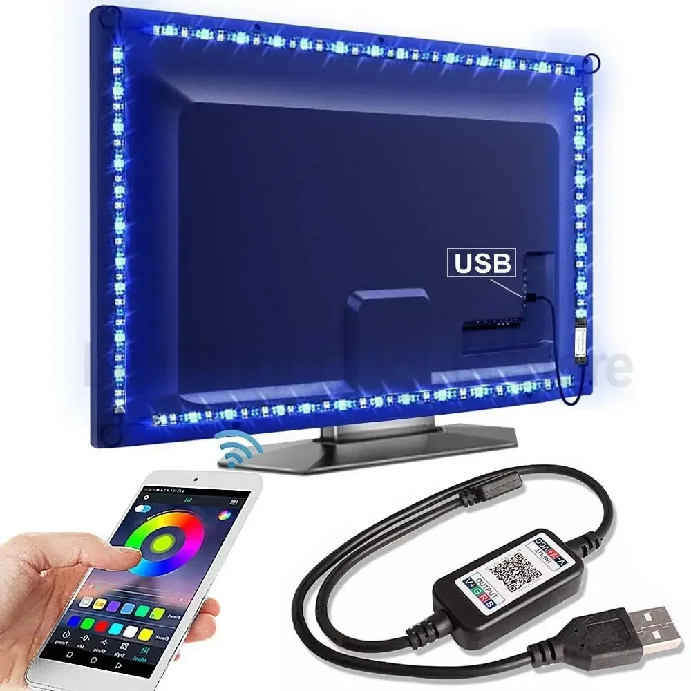 

Подсветка для телевизора, Bluetooth, USB, RGB, Светодиодная лента, 1 м, 2 м, 3 м, 4 м, 5 м, SMD 5050, гибкая USB, 5 в постоянного тока, лента с диодами, RGB, лампа для декора