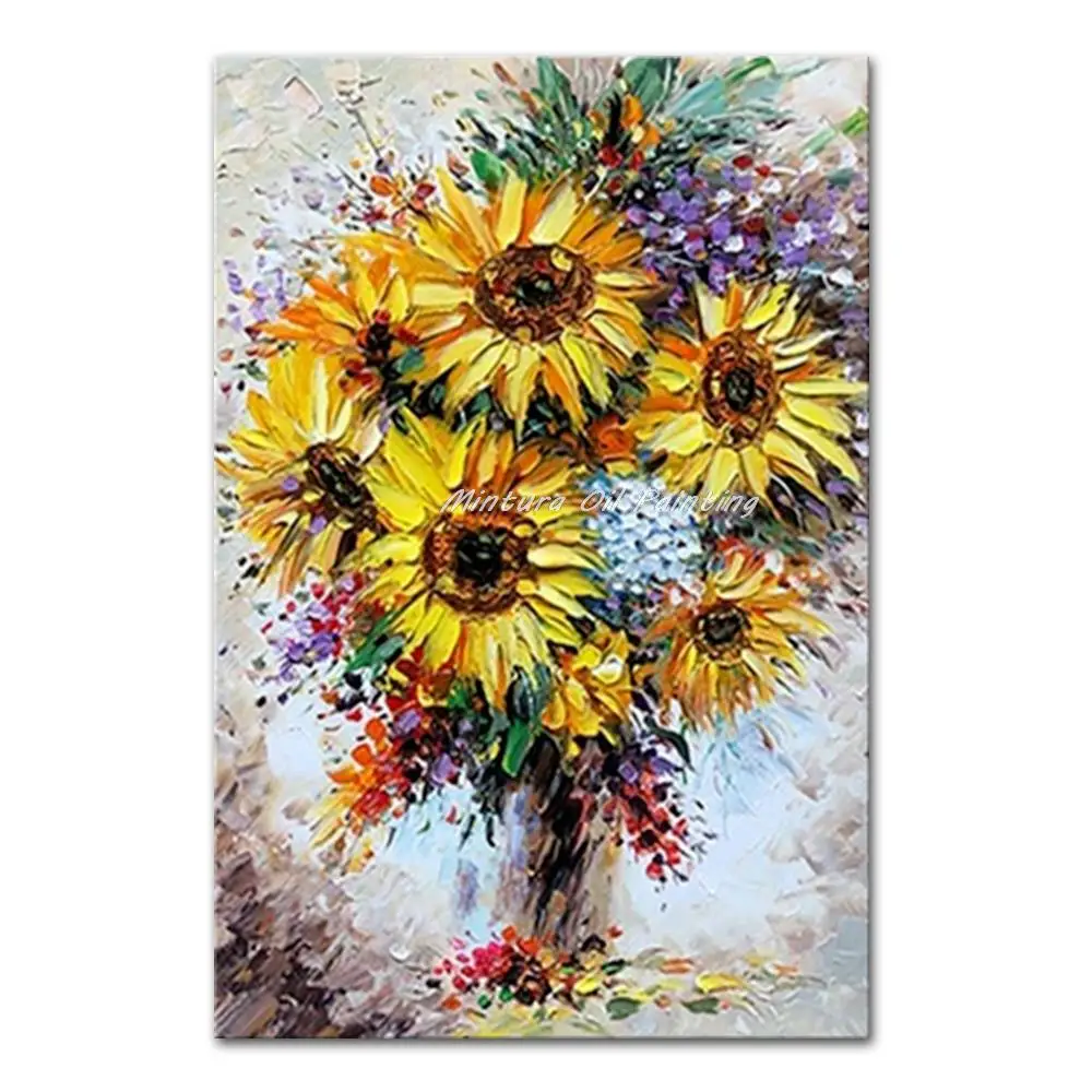 

Mintura Hand-Painted Handmade Oil Paintings On Canva The Sunflowers And Vases Wall Art For Living Room Modern Home Decor Artwork